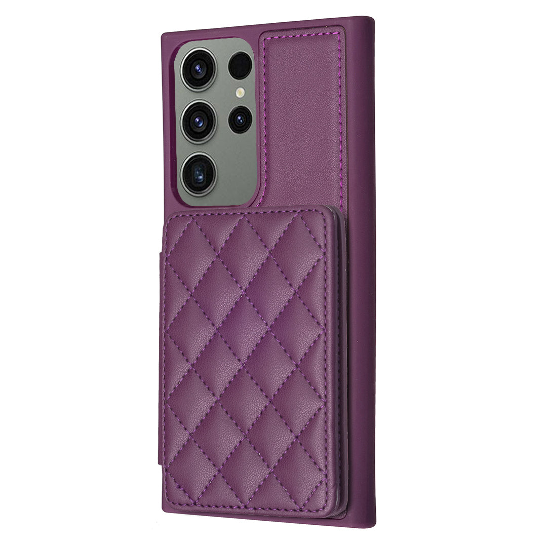 BF25 For Samsung Galaxy S23 Ultra Card Slots Anti-scratch Phone Case Leather Coated TPU Cover with Kickstand