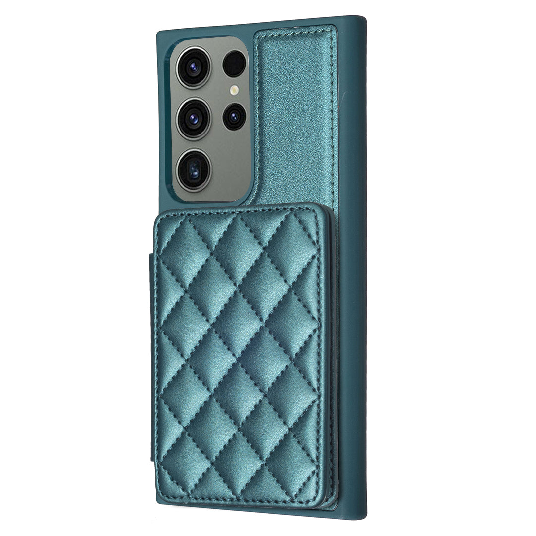 BF25 For Samsung Galaxy S23 Ultra Card Slots Anti-scratch Phone Case Leather Coated TPU Cover with Kickstand