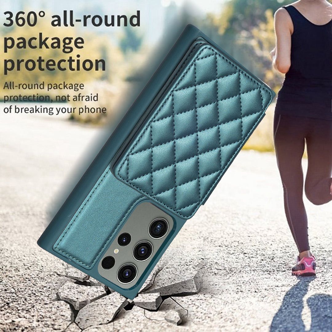 BF25 For Samsung Galaxy S23 Ultra Card Slots Anti-scratch Phone Case Leather Coated TPU Cover with Kickstand