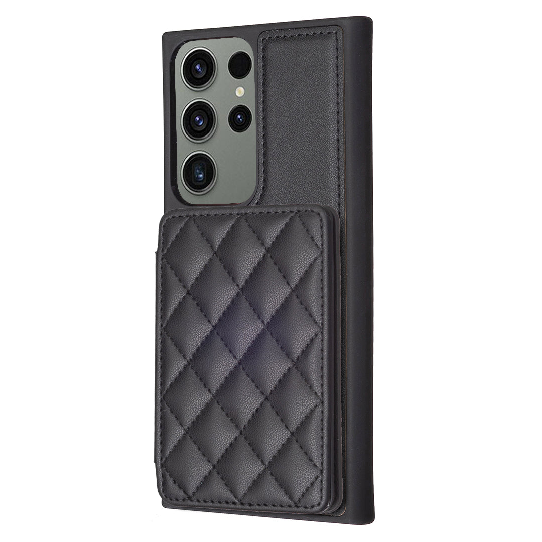 BF25 For Samsung Galaxy S23 Ultra Card Slots Anti-scratch Phone Case Leather Coated TPU Cover with Kickstand