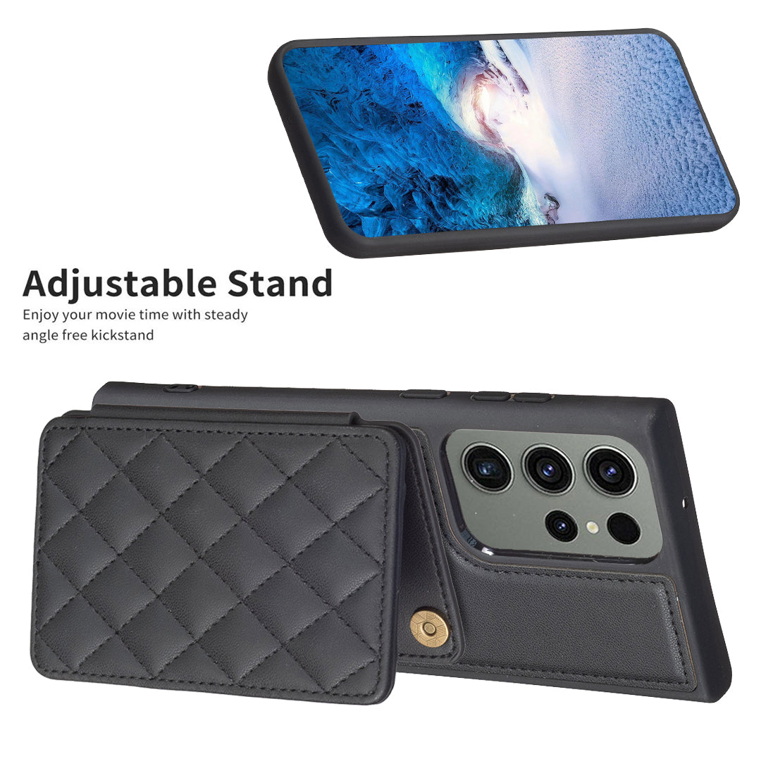 BF25 For Samsung Galaxy S23 Ultra Card Slots Anti-scratch Phone Case Leather Coated TPU Cover with Kickstand
