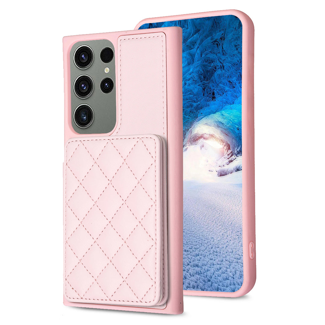 BF25 For Samsung Galaxy S23 Ultra Card Slots Anti-scratch Phone Case Leather Coated TPU Cover with Kickstand