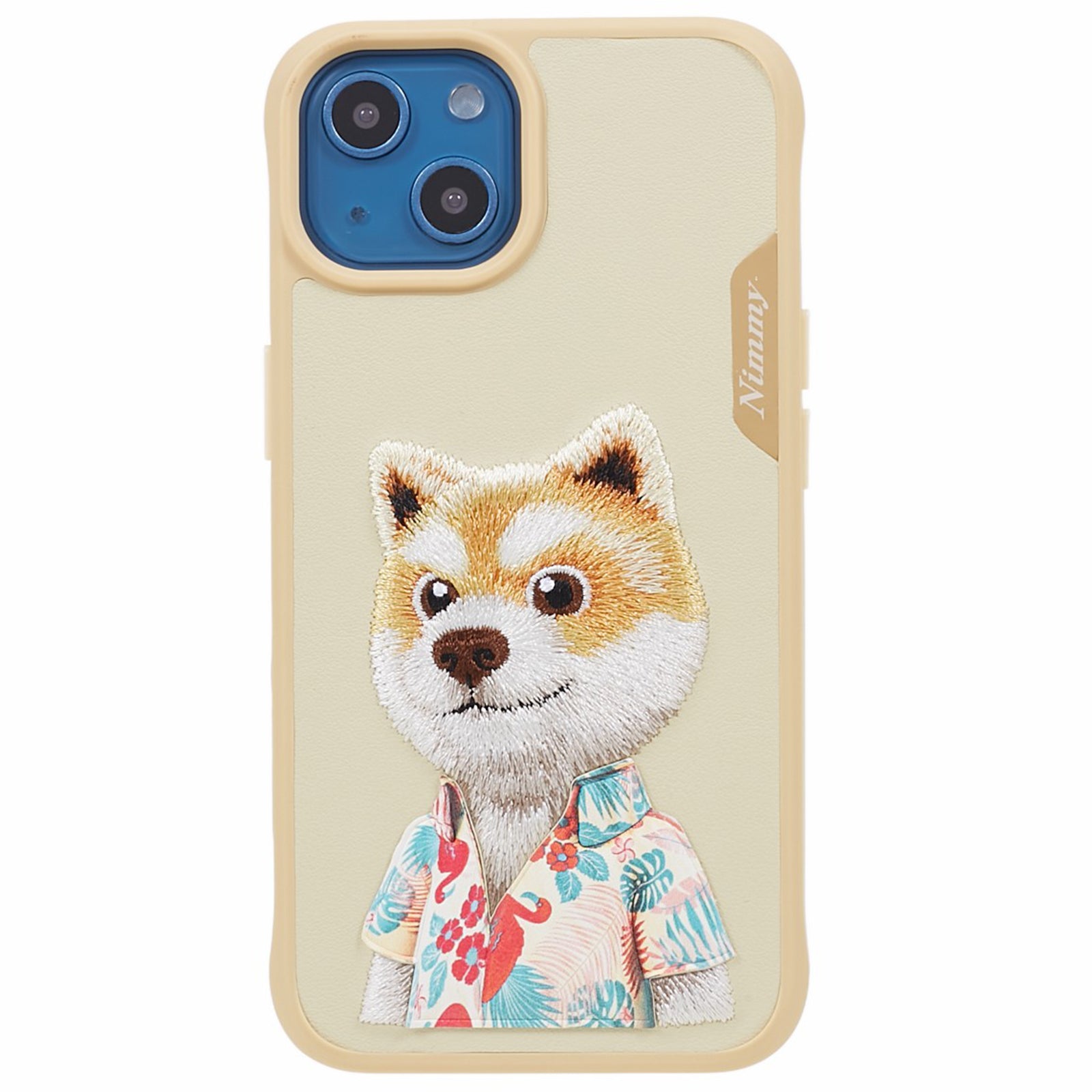 NIMMY PC TPU PU Protective Slim Case for iPhone 14 Embroidered Cute Animal Pattern Anti-Drop Phone Cover