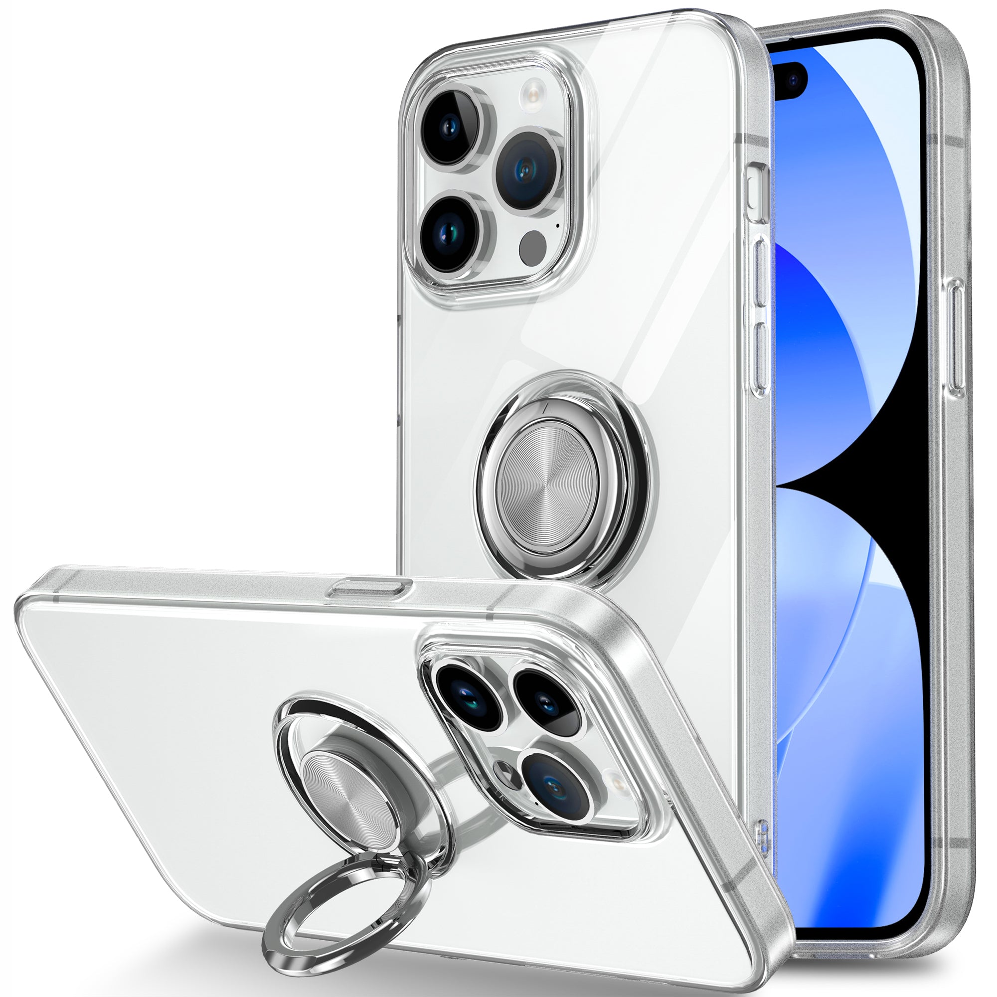 For iPhone 15 Pro Max Soft TPU Clear Case Anti-Drop Cell Phone Protective Cover with Kickstand