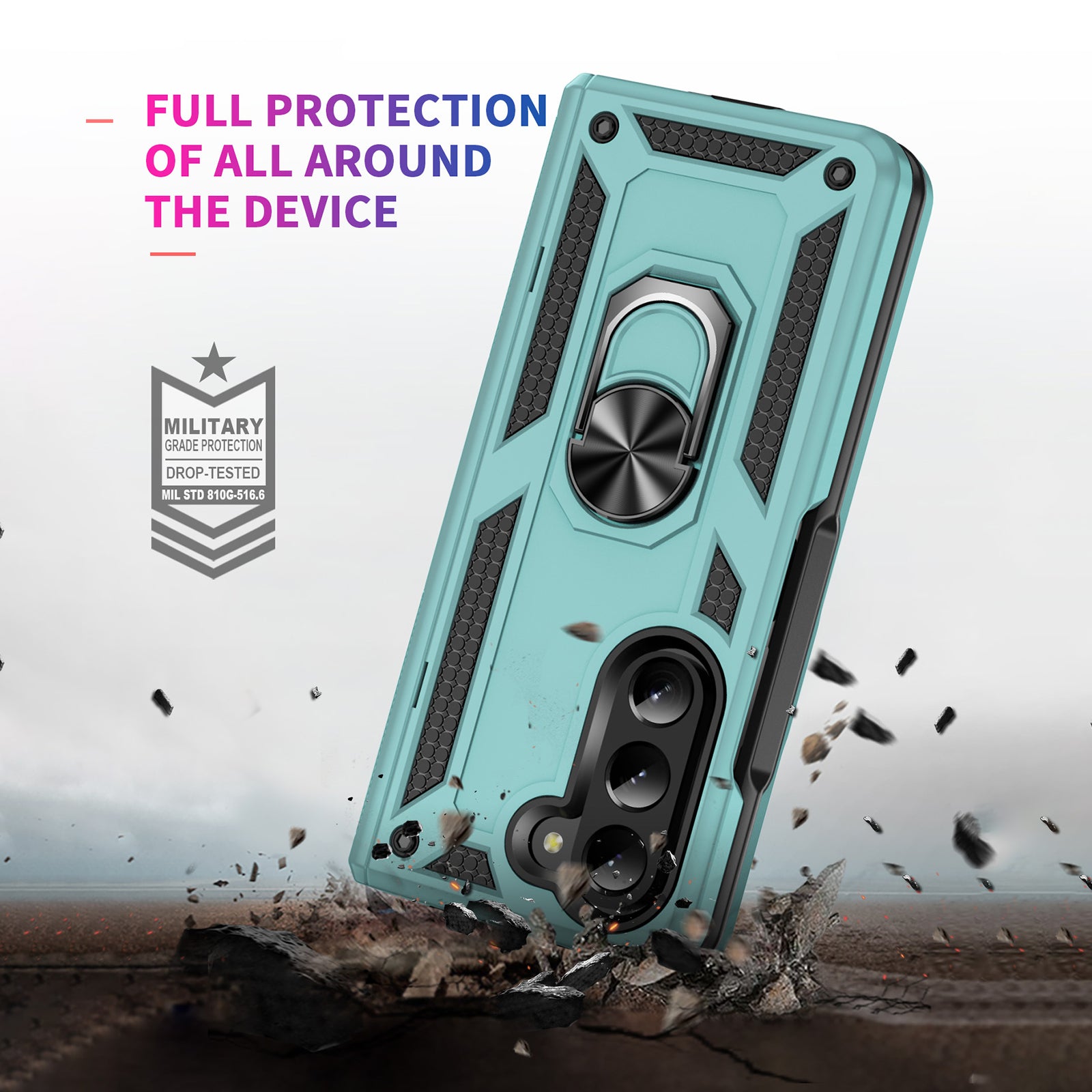 TPU PC Phone Case for Samsung Galaxy Z Fold5 5G Ring Holder Kickstand Cover with Car Mount Metal Sheet