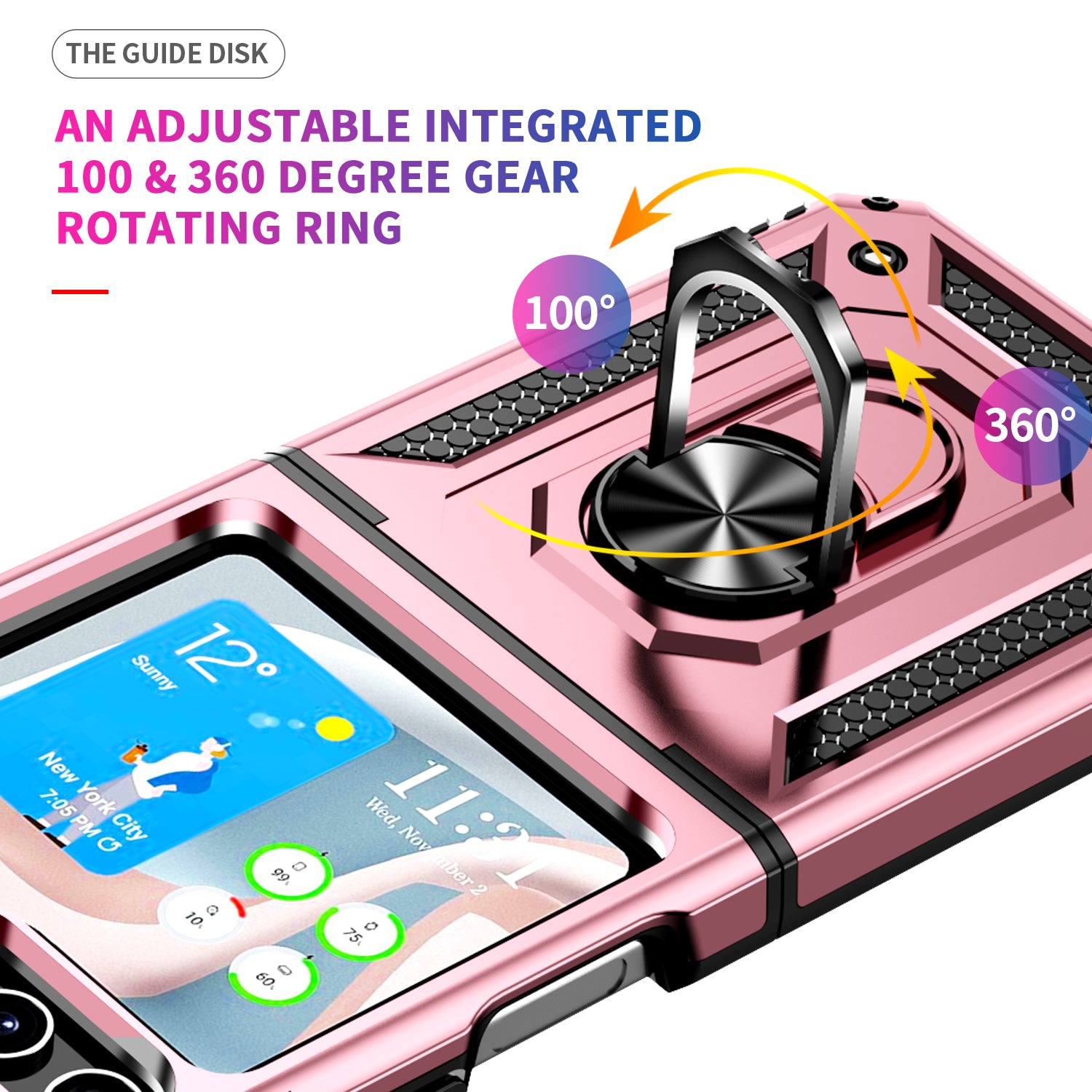 TPU PC Phone Case for Samsung Galaxy Z Flip5 5G Ring Kickstand Anti-fall Cover with Car Mount Metal Sheet