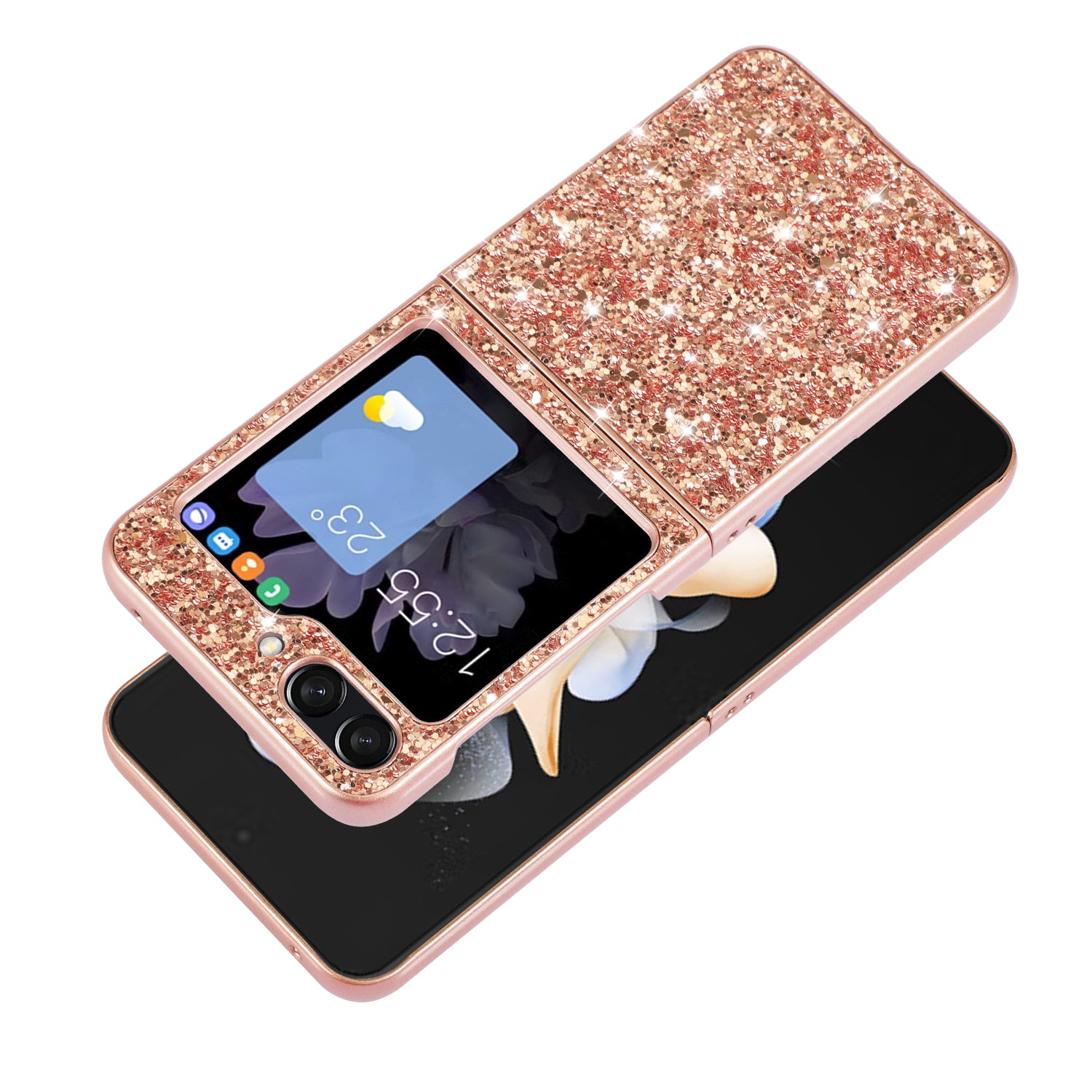 For Samsung Galaxy Z Flip5 5G Glitter Sequins Bling Case TPU Frame Back PC Electroplating Phone Cover