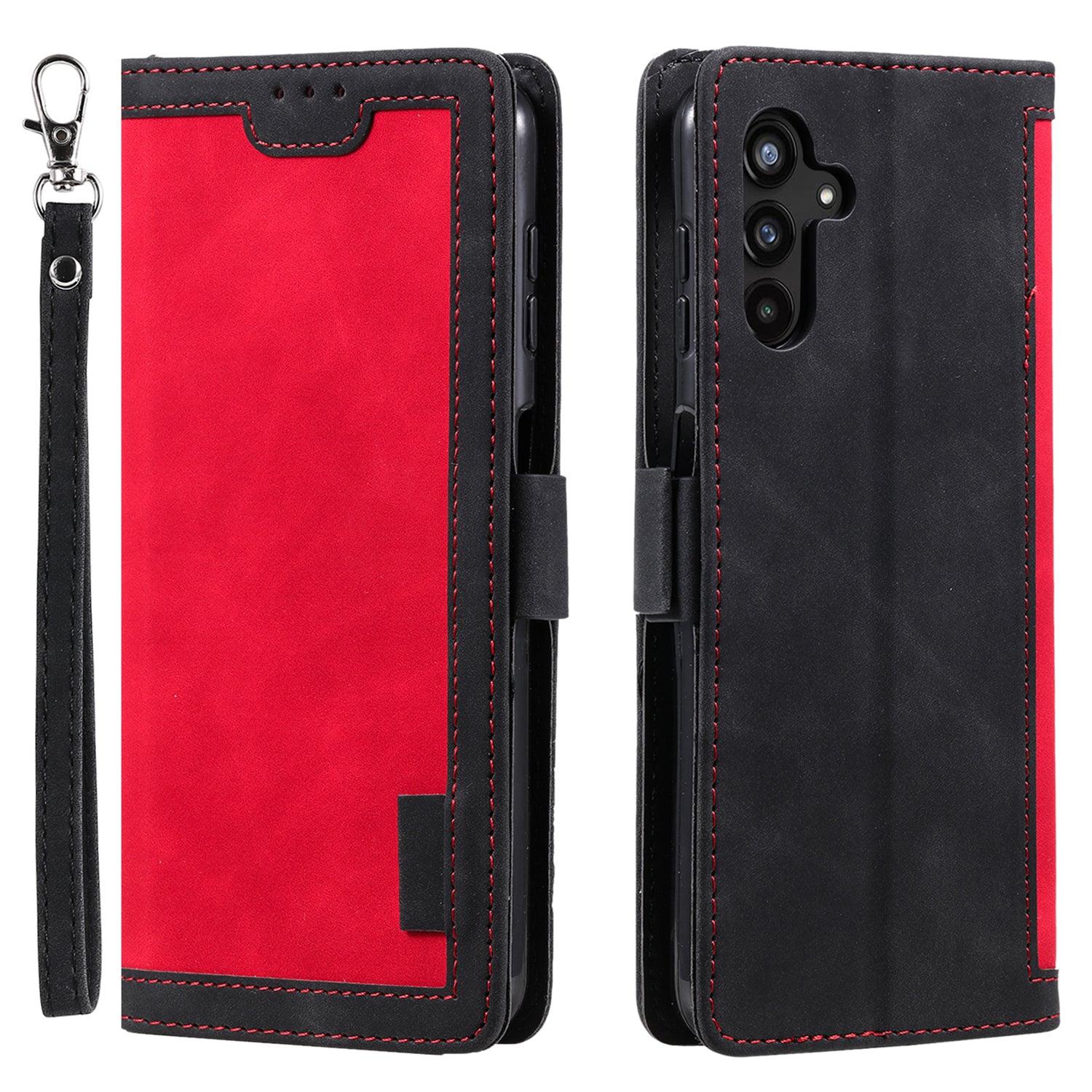 Til Samsung Galaxy A25 5G Retro Case Farve Splejsningsstativ Pung Flip PU lædercover med håndledsrem