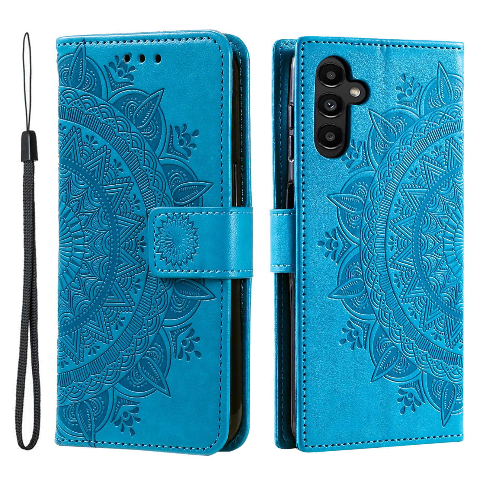 Til Samsung Galaxy A25 5G PU læderstandercover med trykt blomsterpung telefonetui med rem