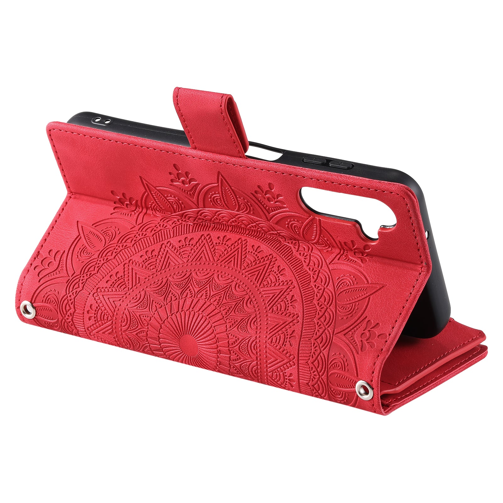 Phone Case for Samsung Galaxy S23 FE Wallet PU Leather Stand Shell Multiple Card Slots Imprinted Cover with Strap