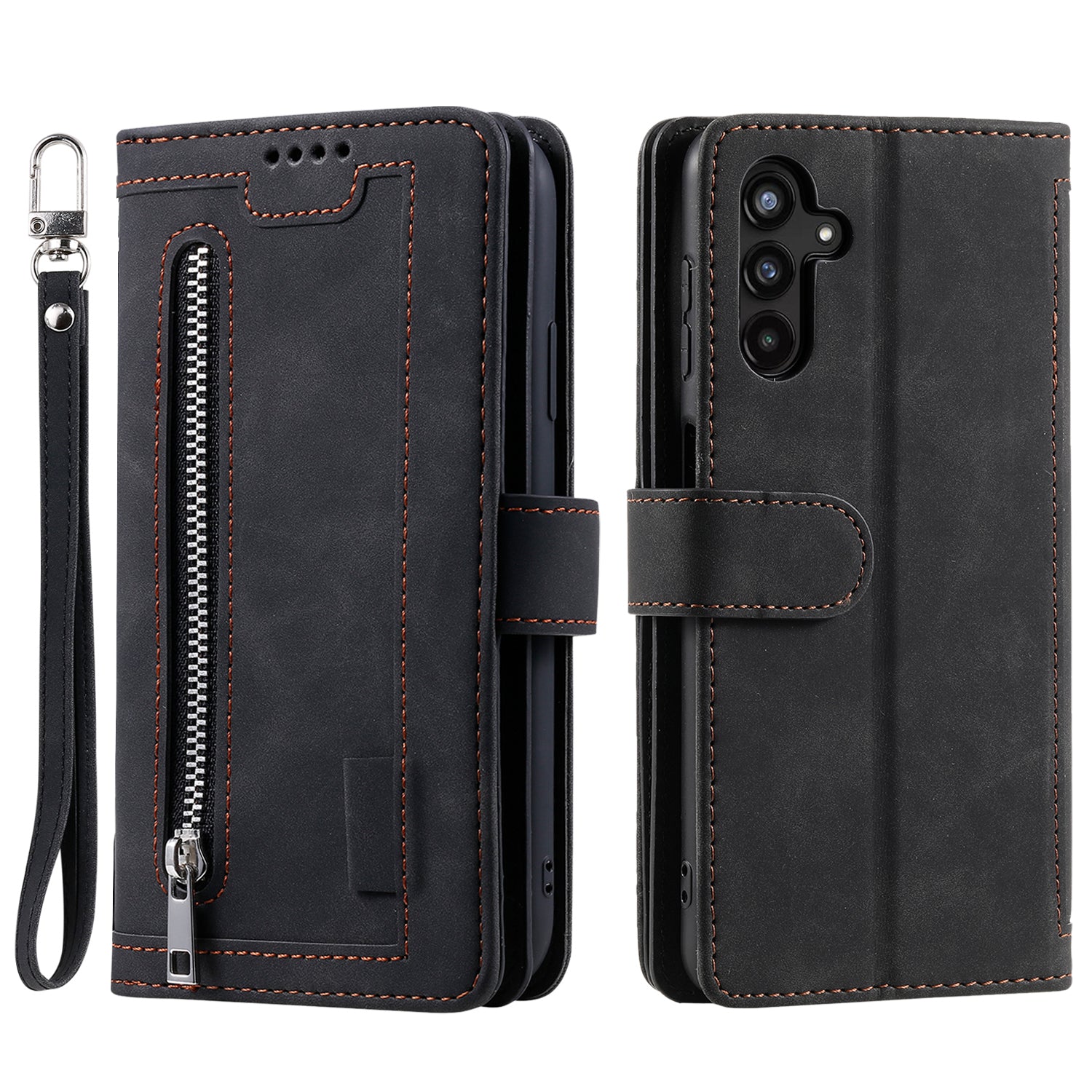 For Samsung Galaxy S23 FE Zipper Pocket PU Leather Phone Case 9 Card Slots Protective Cover
