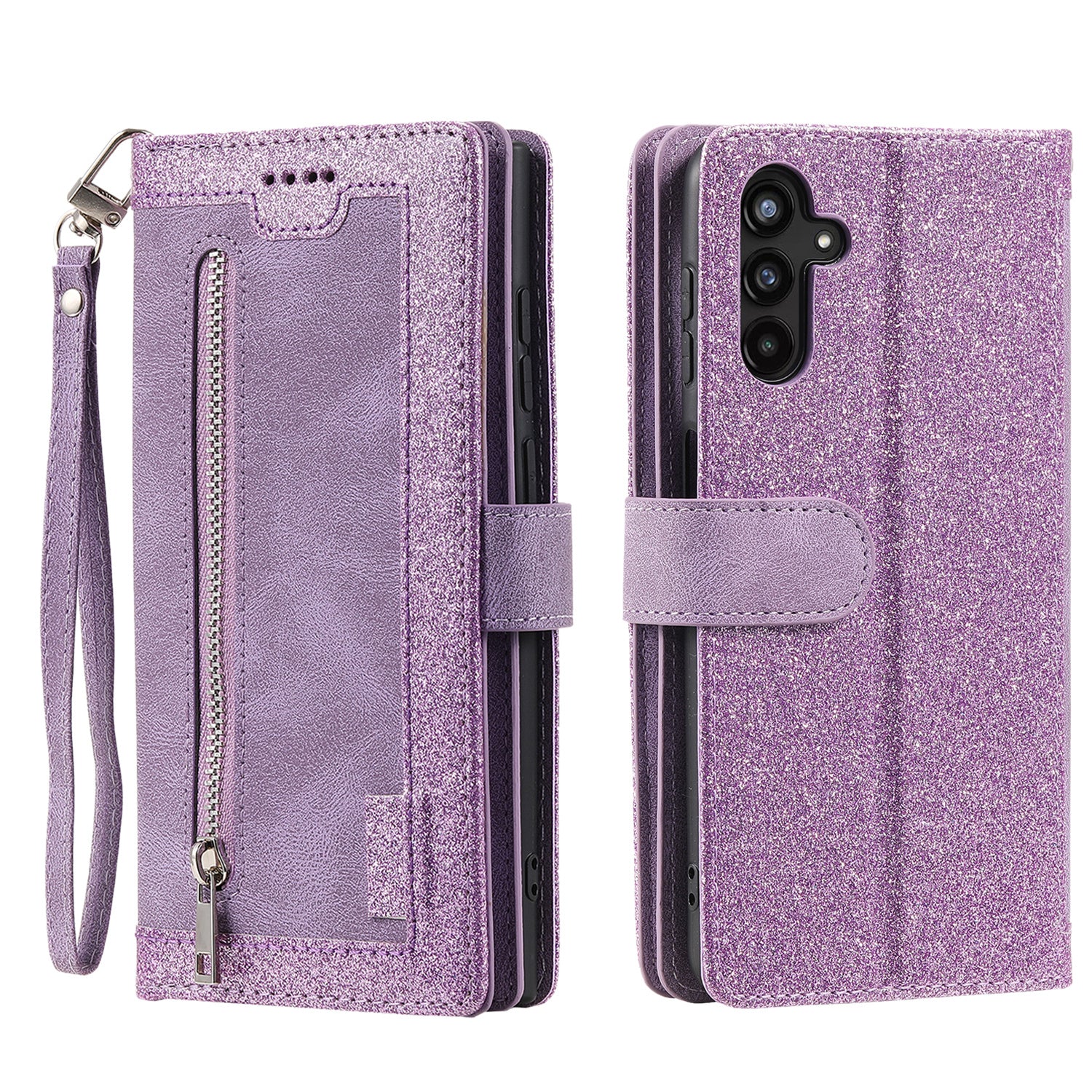 For Samsung Galaxy S23 FE Zipper Pocket PU Leather Phone Case 9 Card Slots Protective Cover