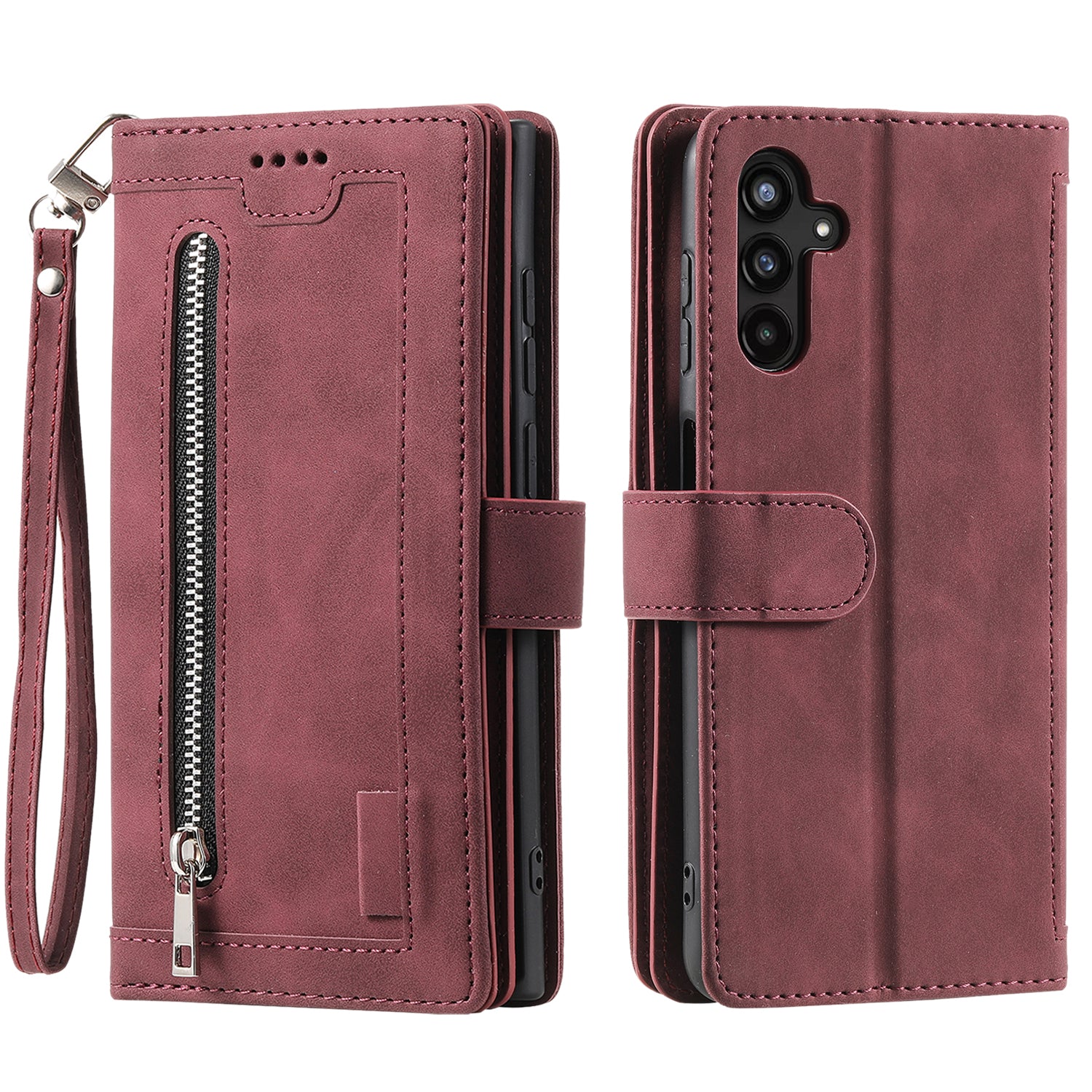 For Samsung Galaxy S23 FE Zipper Pocket PU Leather Phone Case 9 Card Slots Protective Cover