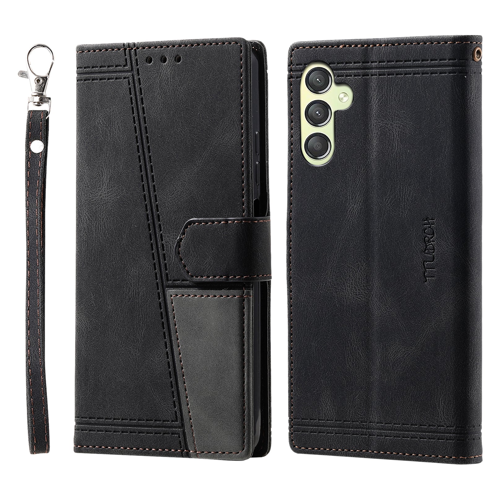 TTUDRCH Style 004 for Samsung Galaxy S23 FE Wrist Strap Splicing PU Leather Case RFID Blocking Wallet Foldable Stand Cover