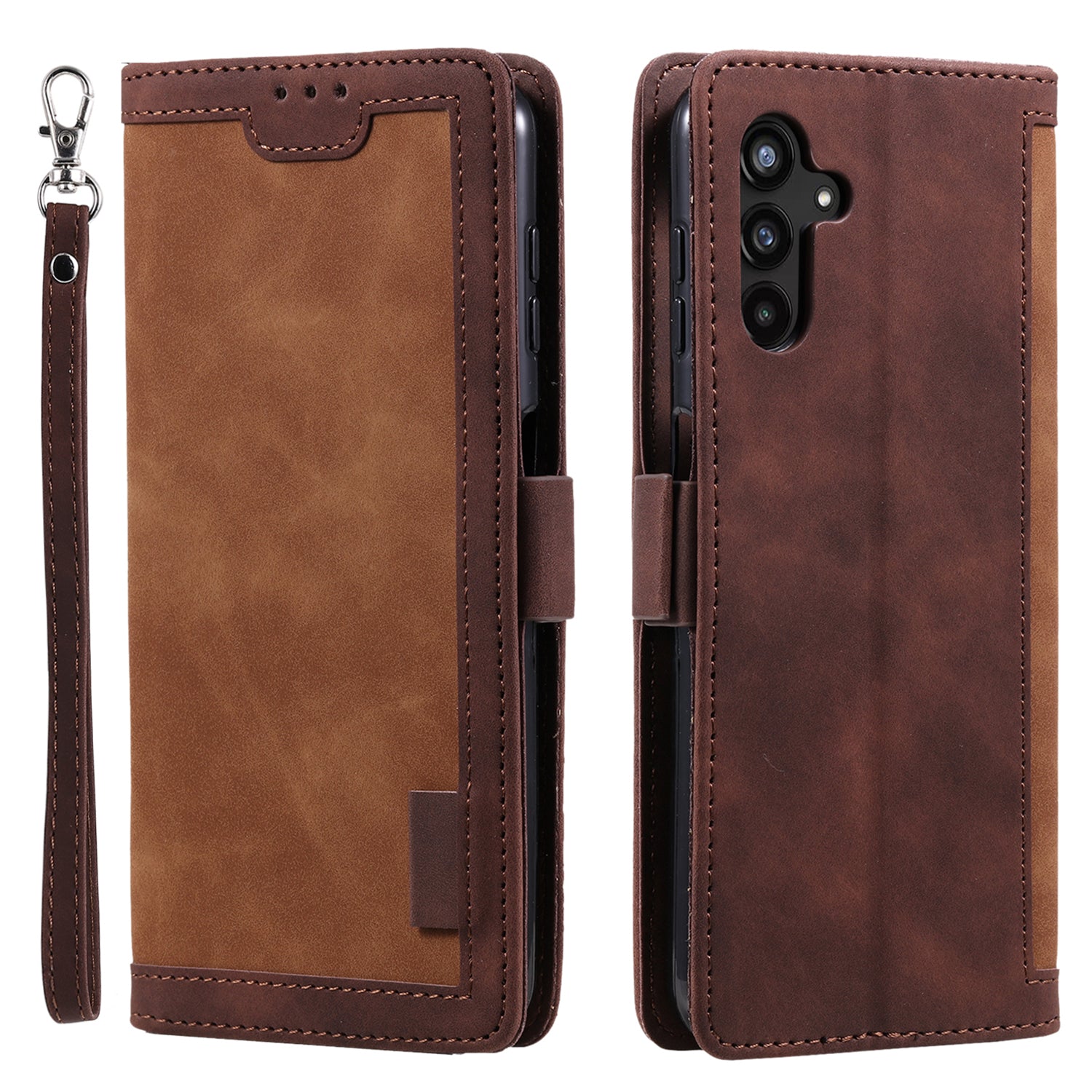 For Samsung Galaxy S23 FE Stand Wallet Flip Cover PU Leather Retro Case Color Splicing Shell with Wrist Strap
