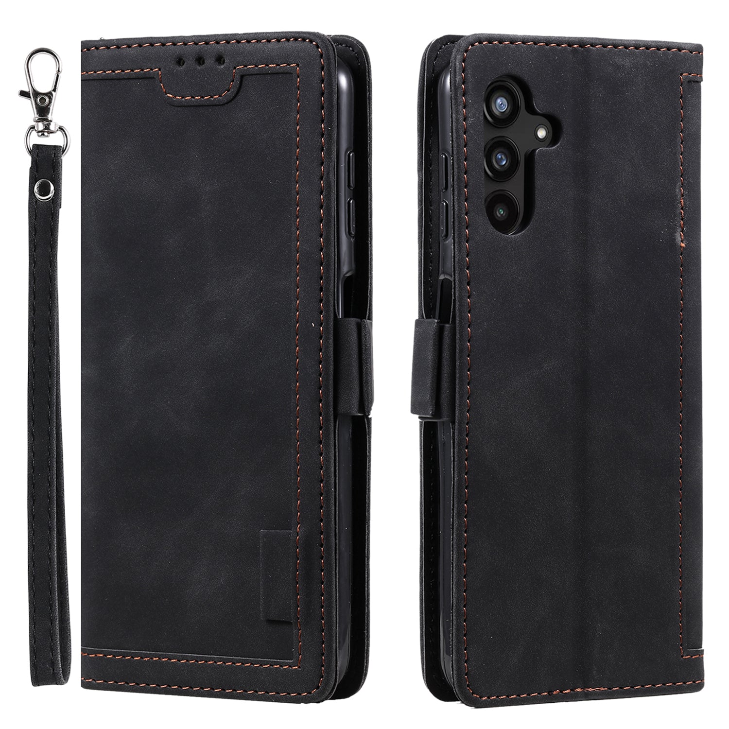 For Samsung Galaxy S23 FE Stand Wallet Flip Cover PU Leather Retro Case Color Splicing Shell with Wrist Strap