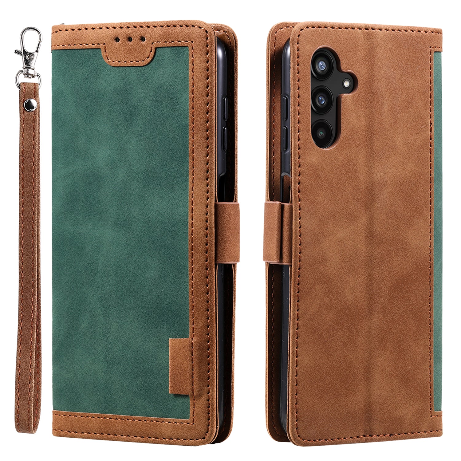 For Samsung Galaxy S23 FE Stand Wallet Flip Cover PU Leather Retro Case Color Splicing Shell with Wrist Strap