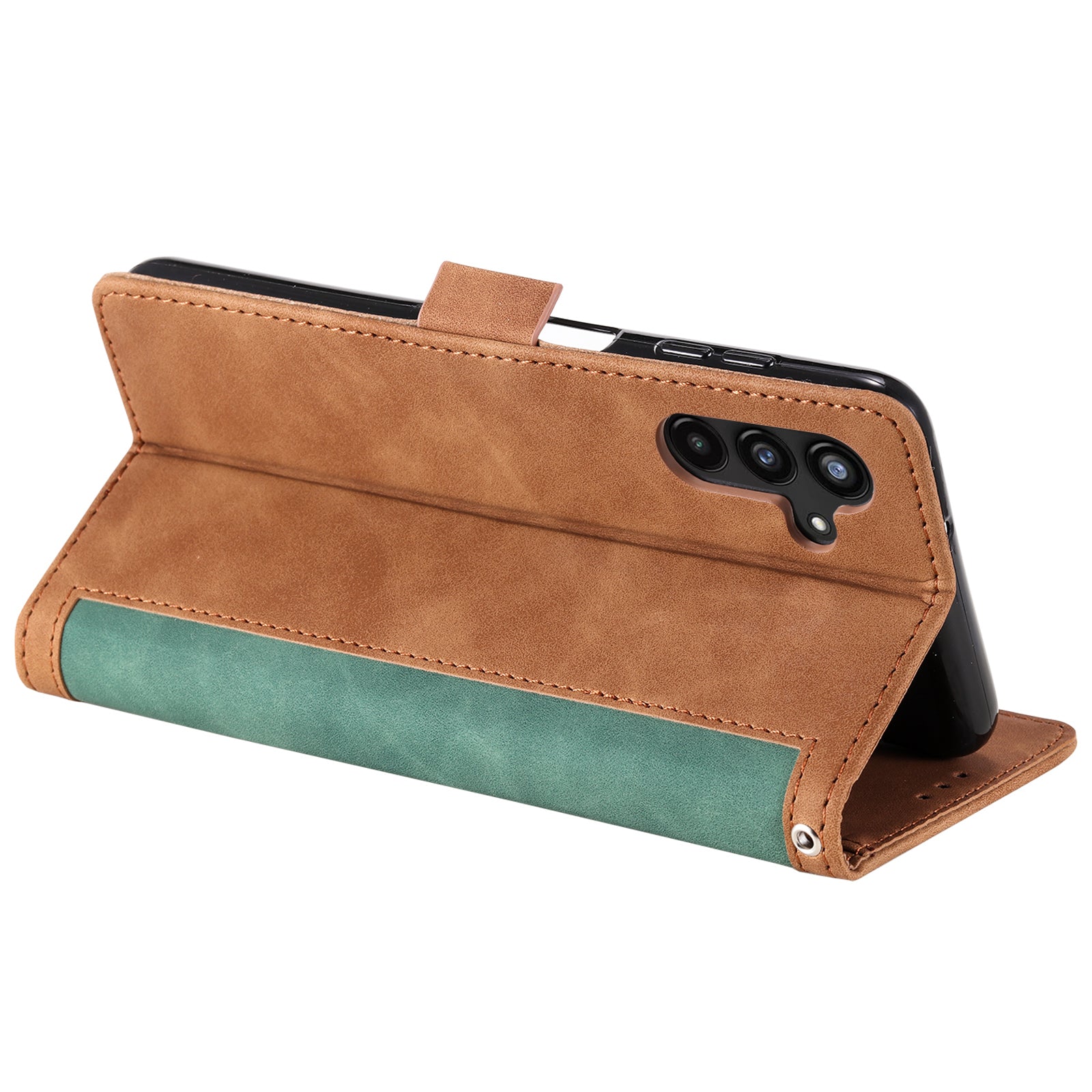For Samsung Galaxy S23 FE Stand Wallet Flip Cover PU Leather Retro Case Color Splicing Shell with Wrist Strap
