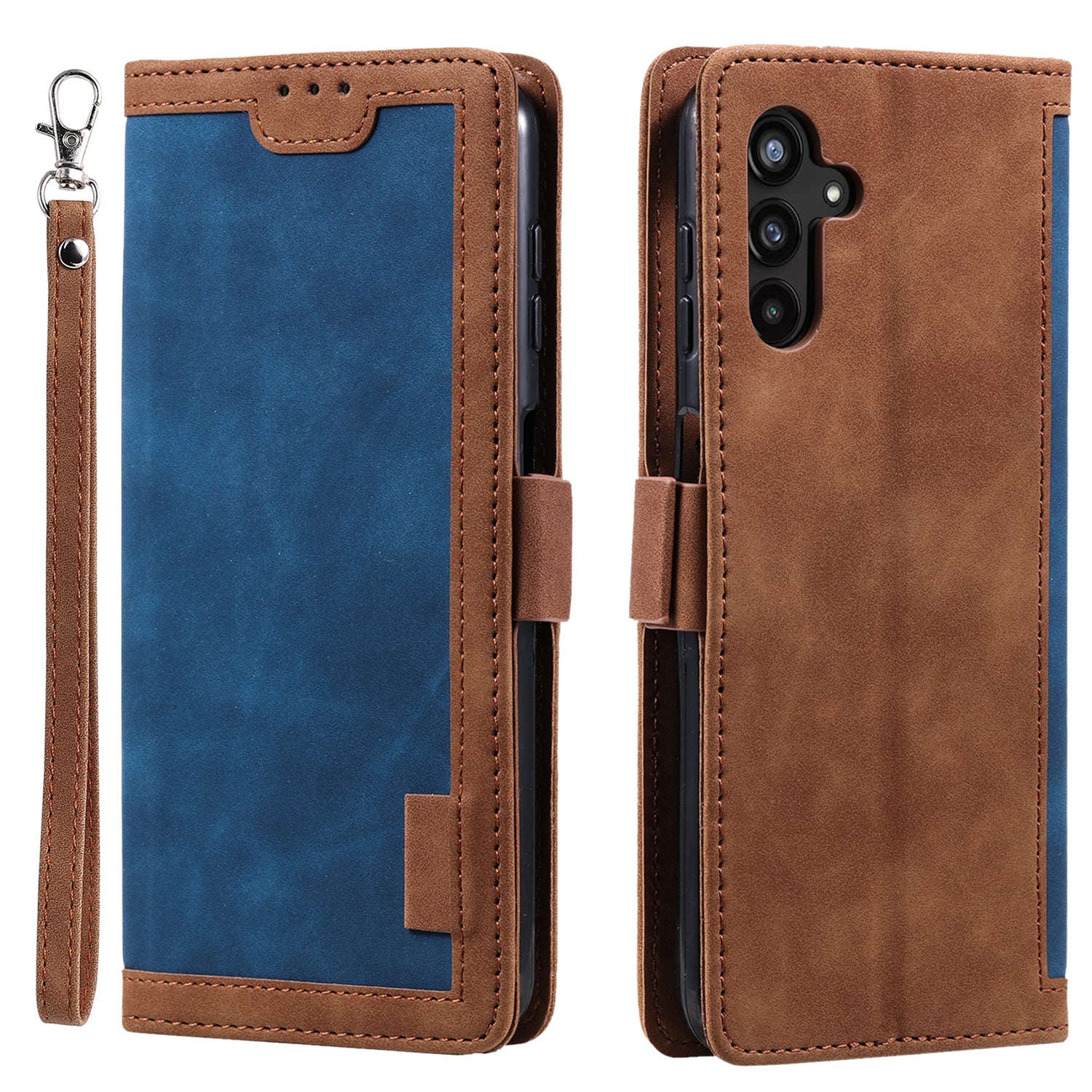 For Samsung Galaxy S23 FE Stand Wallet Flip Cover PU Leather Retro Case Color Splicing Shell with Wrist Strap