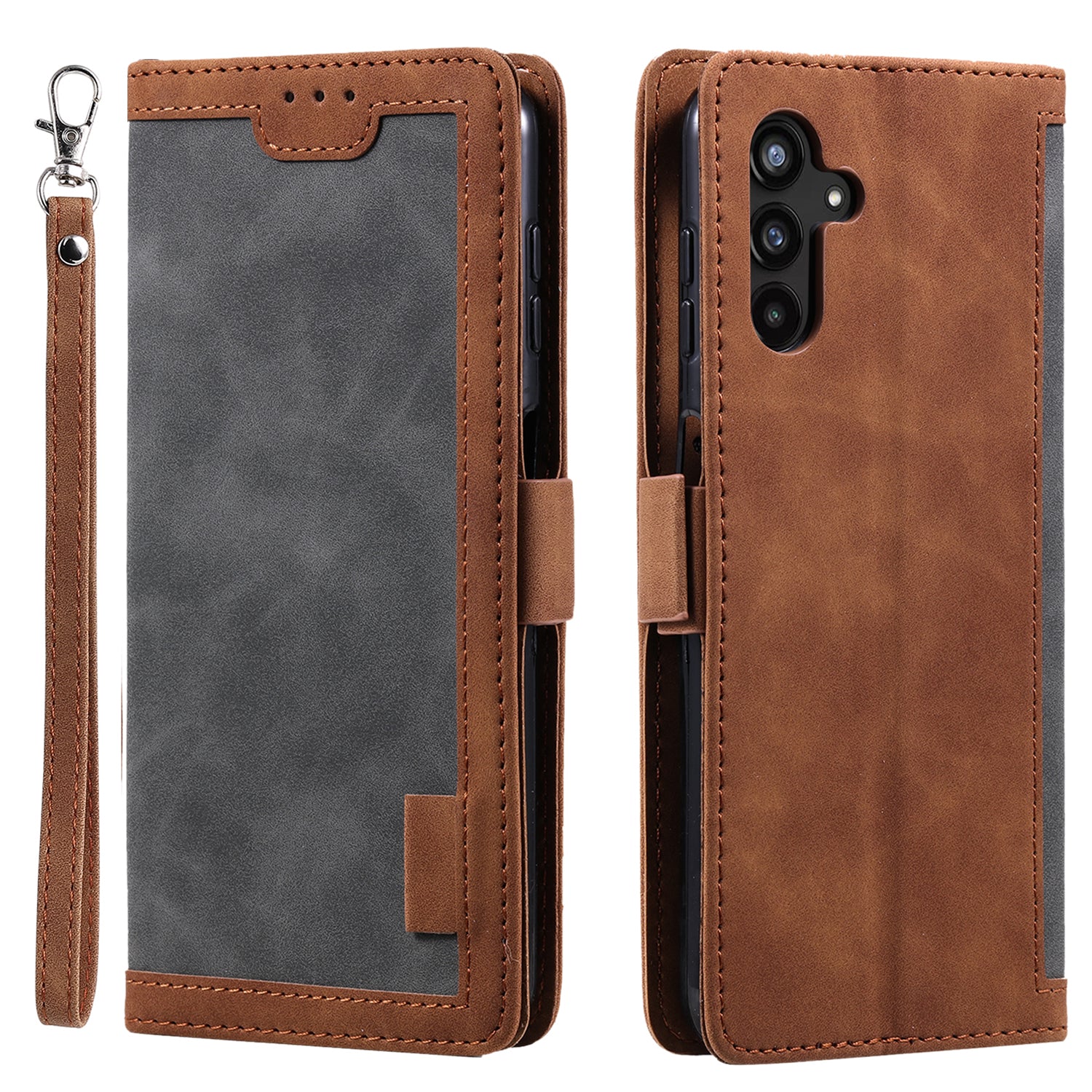 For Samsung Galaxy S23 FE Stand Wallet Flip Cover PU Leather Retro Case Color Splicing Shell with Wrist Strap