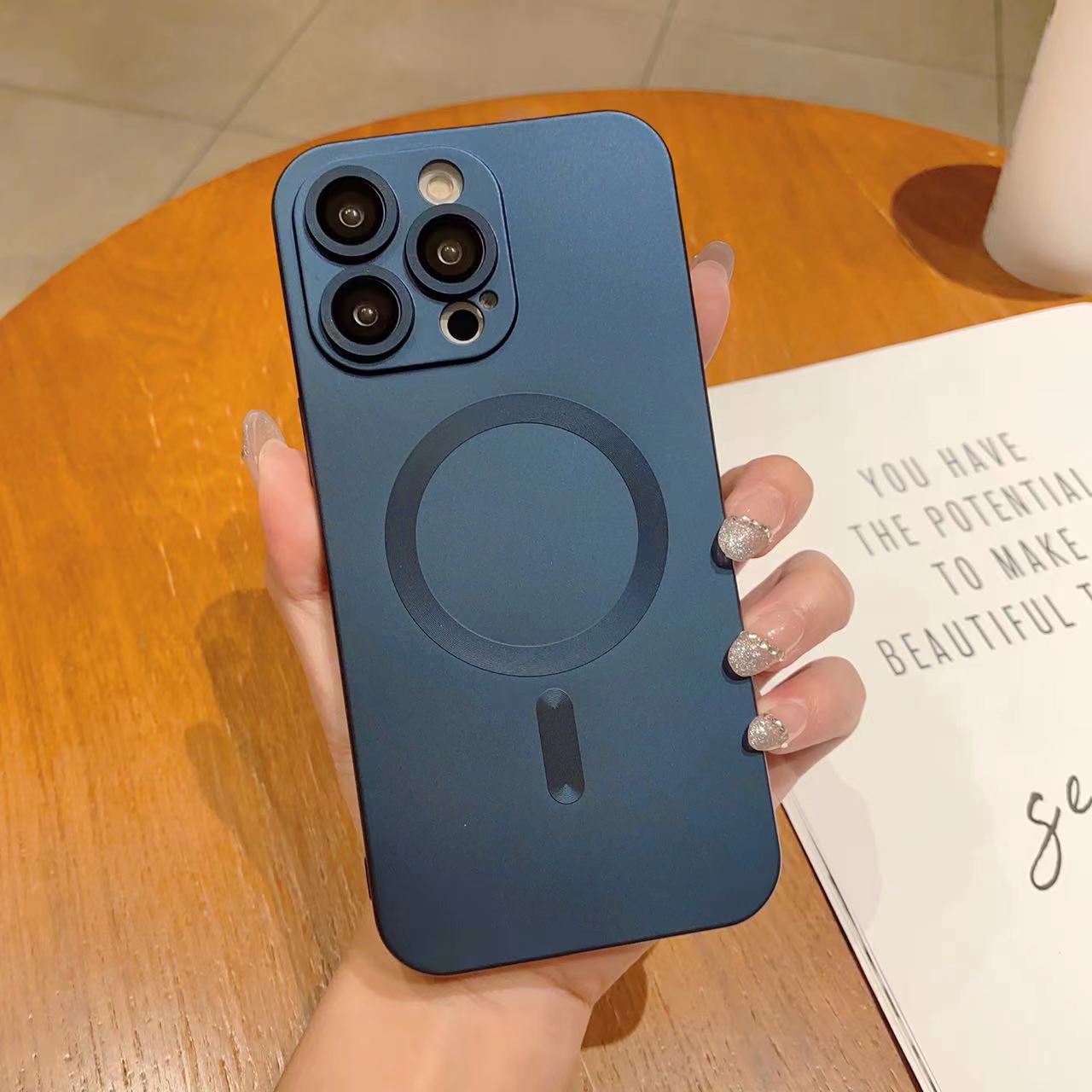 For iPhone 14 Pro Max TPU Rubberized Case Compatible with MagSafe Magnetic Phone Cover with Lens Film