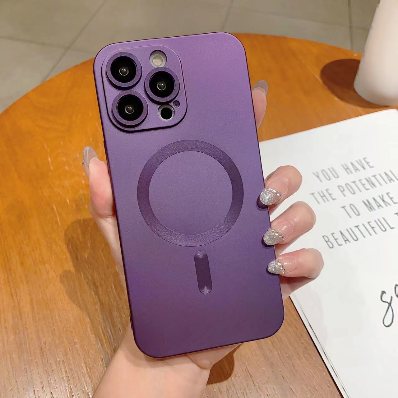 For iPhone 14 Pro Max TPU Rubberized Case Compatible with MagSafe Magnetic Phone Cover with Lens Film