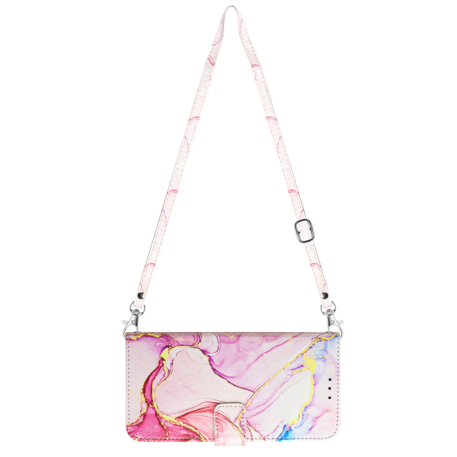 YB Pattern Printing Leather Series-6 For Samsung Galaxy S23 FE Marble Pattern Phone Cover Stand Wallet Case with Long Strap