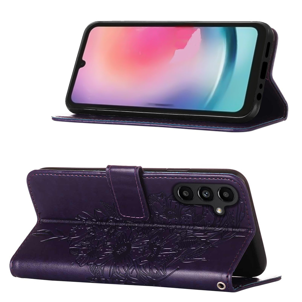 YB Imprinting Series-4 For Samsung Galaxy S23 FE Leather Wallet Case Butterfly Imprinted Phone Stand Cover with Strap