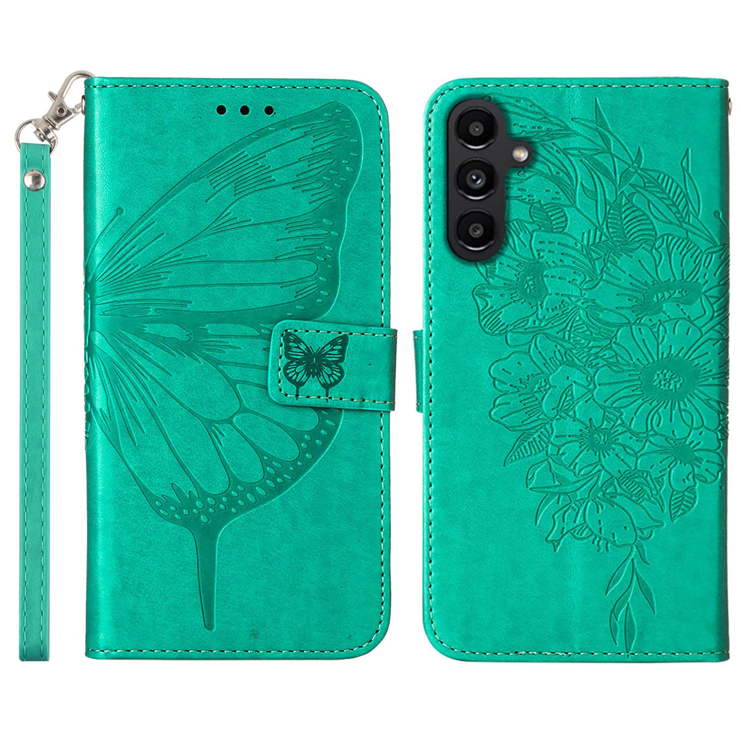 YB Imprinting Series-4 For Samsung Galaxy S23 FE Leather Wallet Case Butterfly Imprinted Phone Stand Cover with Strap
