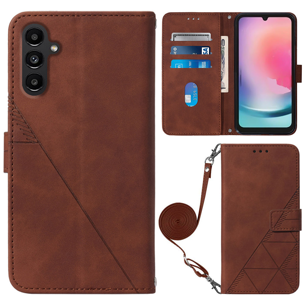 YB Imprinting Series-2 Phone Case for Samsung Galaxy S23 FE Leather Imprinted Wallet Stand Cover with Shoulder Strap