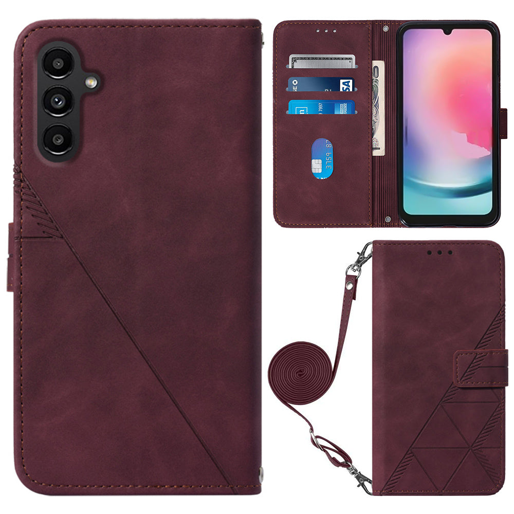 YB Imprinting Series-2 Phone Case for Samsung Galaxy S23 FE Leather Imprinted Wallet Stand Cover with Shoulder Strap