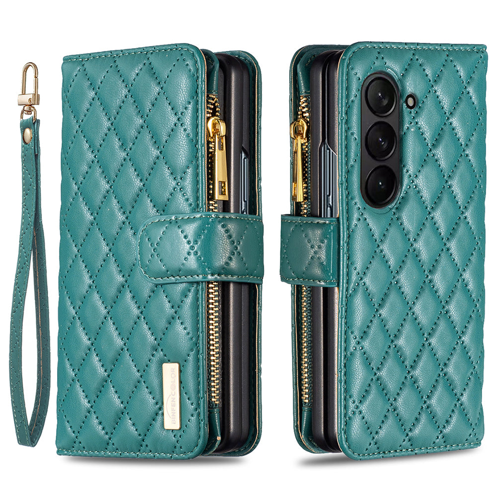 BINFEN COLOR For Samsung Galaxy Z Fold5 5G Zipper Pocket Wallet Leather Case Stand Phone Cover