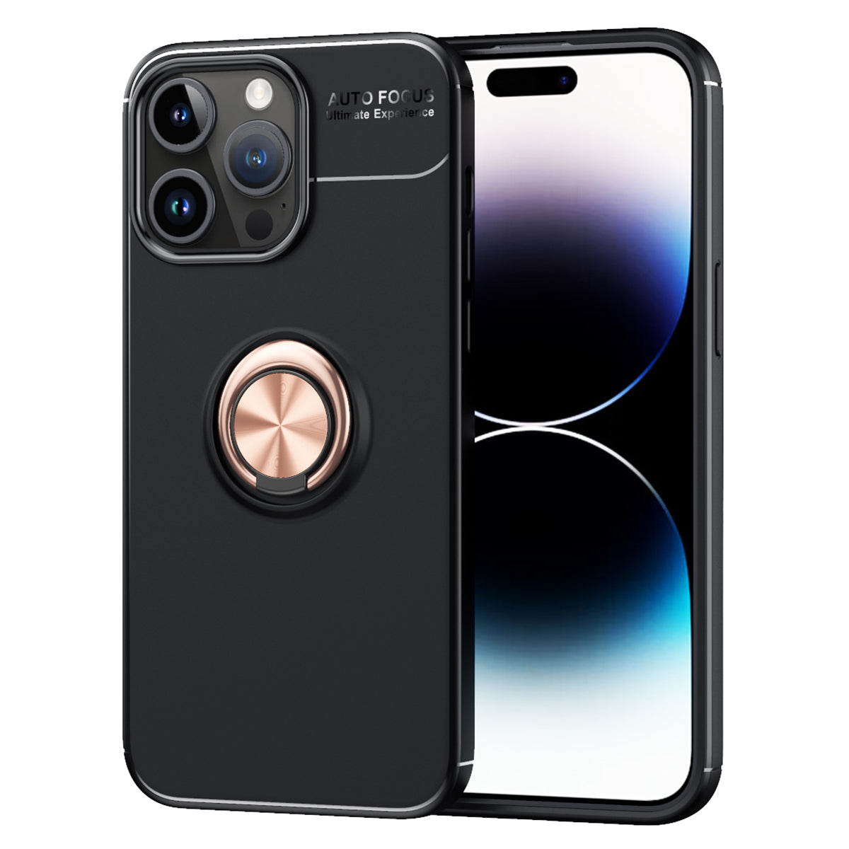 Beskyttende telefontaske til iPhone 15 Pro Max Rotary Ring Holder Kickstand Blødt TPU cover