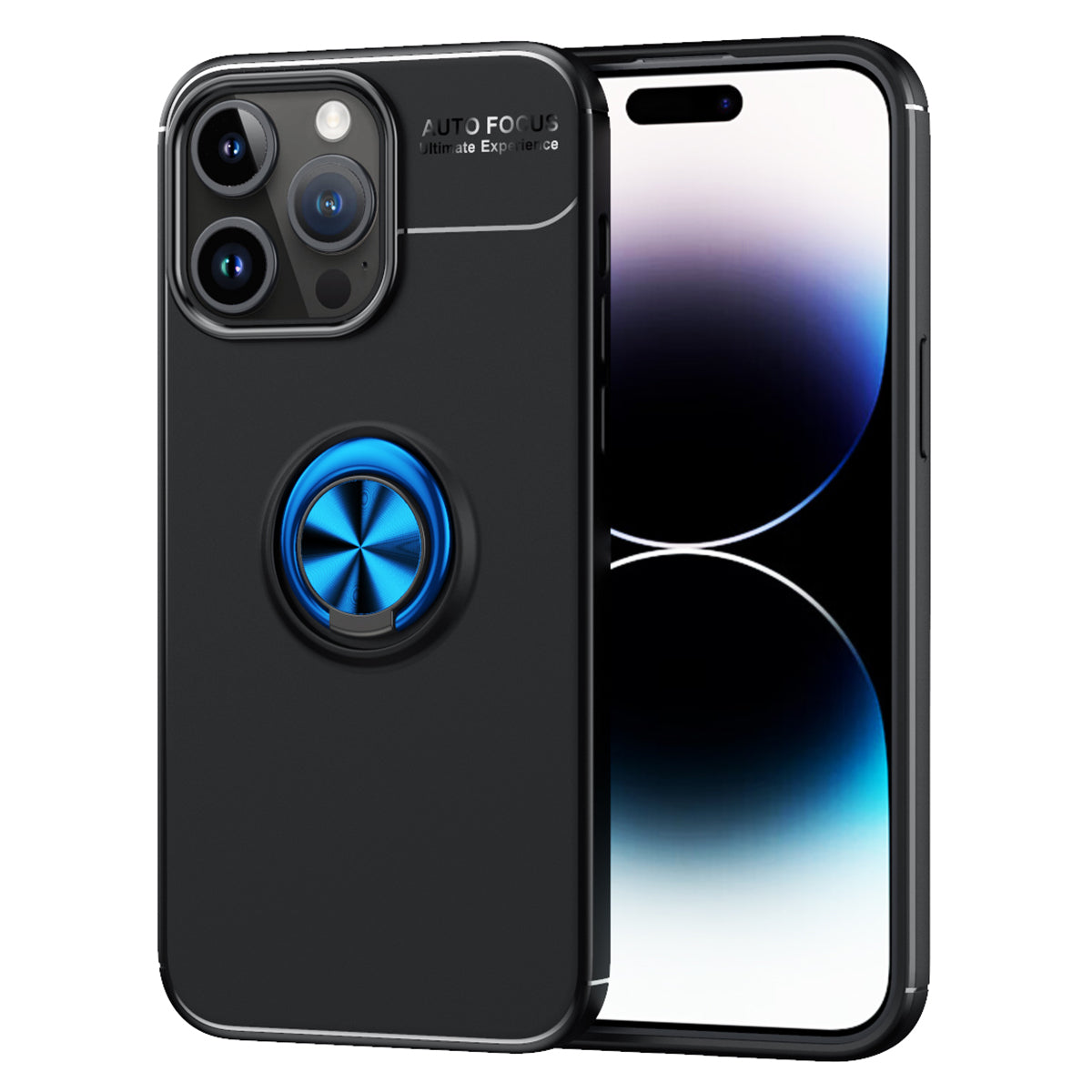 Beskyttende telefontaske til iPhone 15 Pro Max Rotary Ring Holder Kickstand Blødt TPU cover