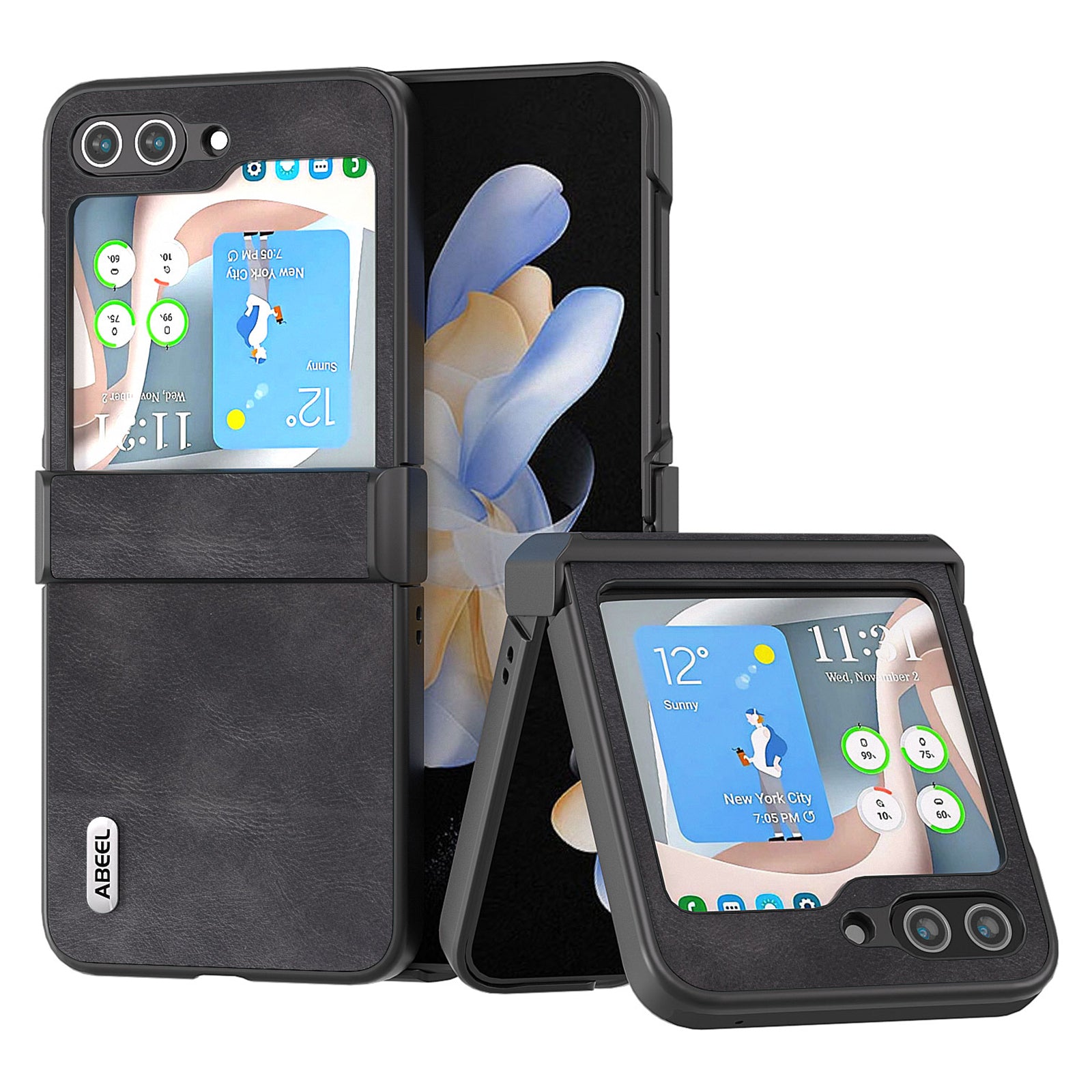 ABEEL Hinge Design Phone Case for Samsung Galaxy Z Flip5 5G Cowhide Texture PU Leather PC Cover