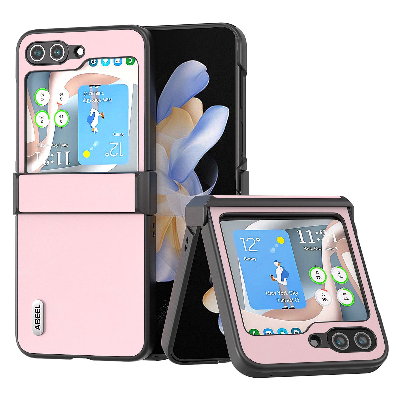 ABEEL Hinge Design Phone Case for Samsung Galaxy Z Flip5 5G Cowhide Texture PU Leather PC Cover