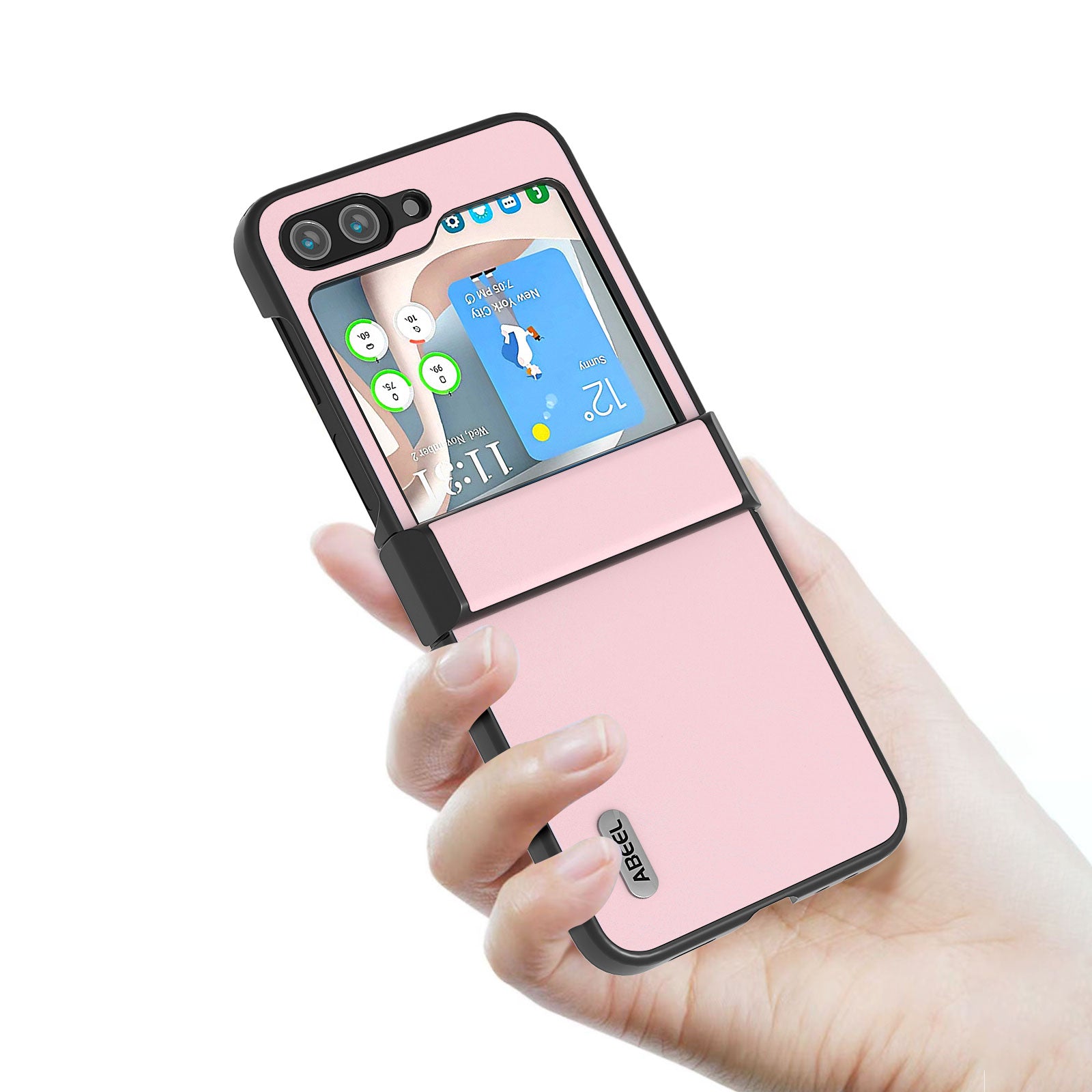 ABEEL Hinge Design Phone Case for Samsung Galaxy Z Flip5 5G Cowhide Texture PU Leather PC Cover