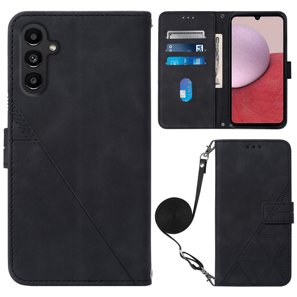 YB Imprinting Series-2 pro Samsung Galaxy A25 5G A24 4G pouzdro na telefon Kožený kryt na peněženku s potiskem a popruhem přes rameno