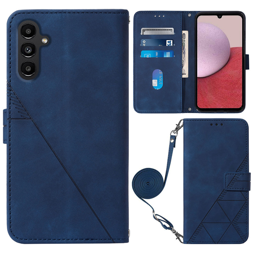 YB Imprinting Series-2 pro Samsung Galaxy A25 5G A24 4G pouzdro na telefon Kožený kryt na peněženku s potiskem a popruhem přes rameno