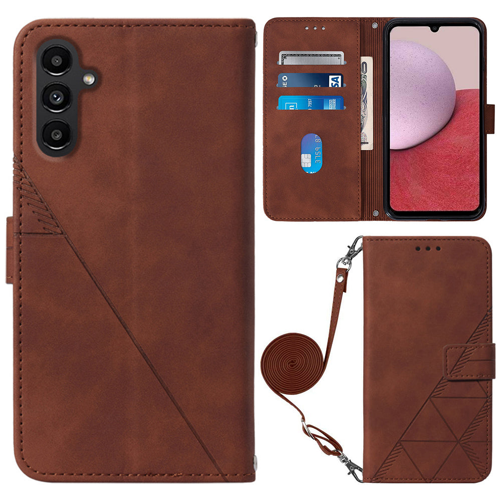 YB Imprinting Series-2 pro Samsung Galaxy A25 5G A24 4G pouzdro na telefon Kožený kryt na peněženku s potiskem a popruhem přes rameno