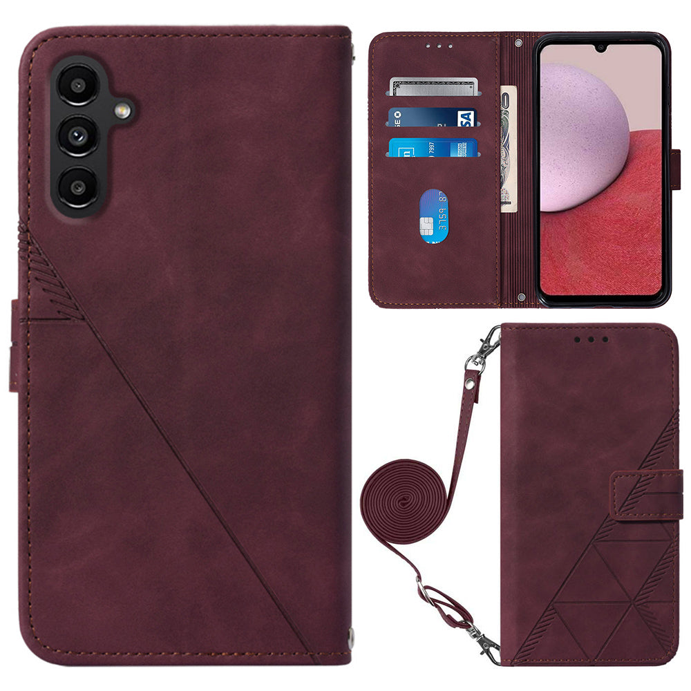 YB Imprinting Series-2 pro Samsung Galaxy A25 5G A24 4G pouzdro na telefon Kožený kryt na peněženku s potiskem a popruhem přes rameno