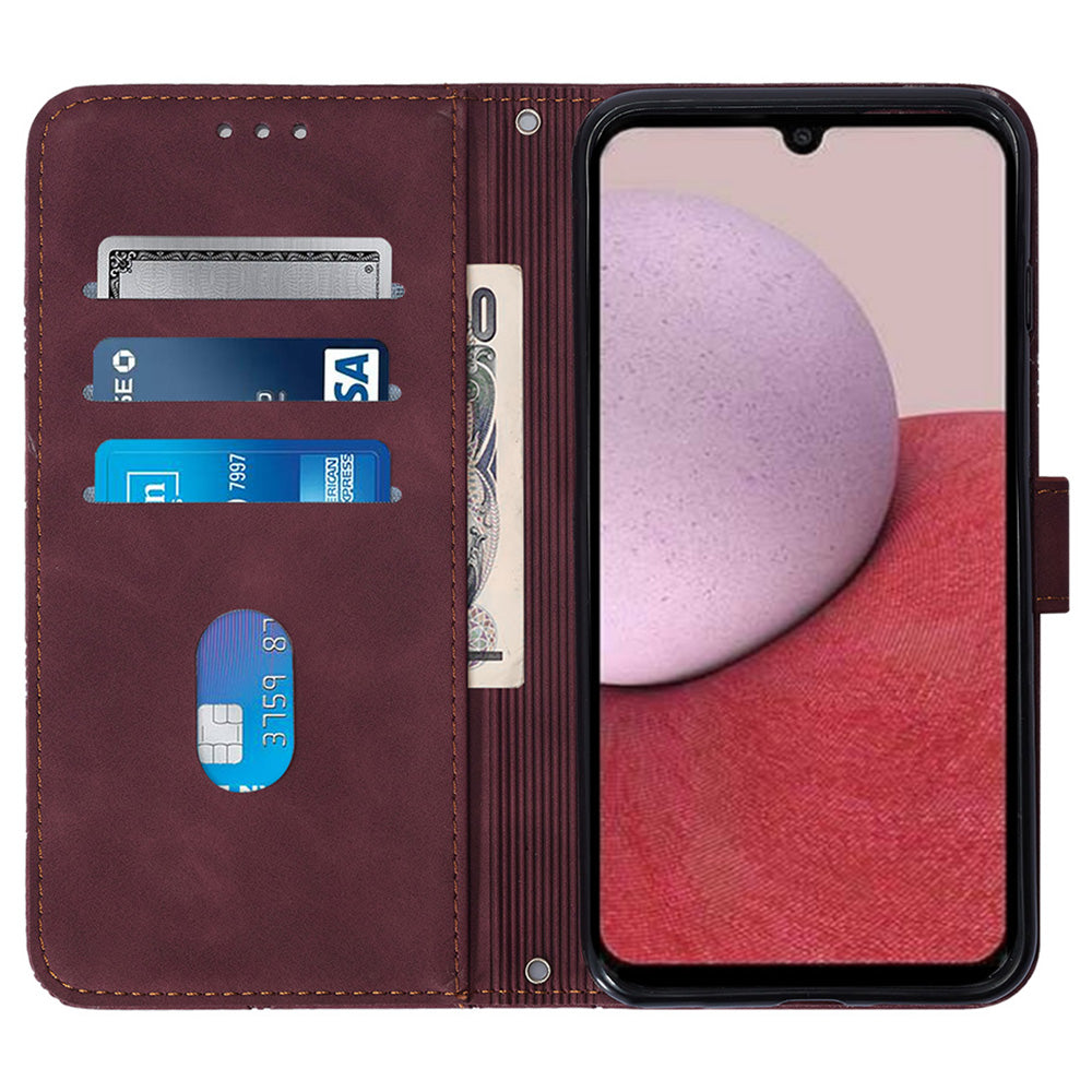 YB Imprinting Series-2 pro Samsung Galaxy A25 5G A24 4G pouzdro na telefon Kožený kryt na peněženku s potiskem a popruhem přes rameno