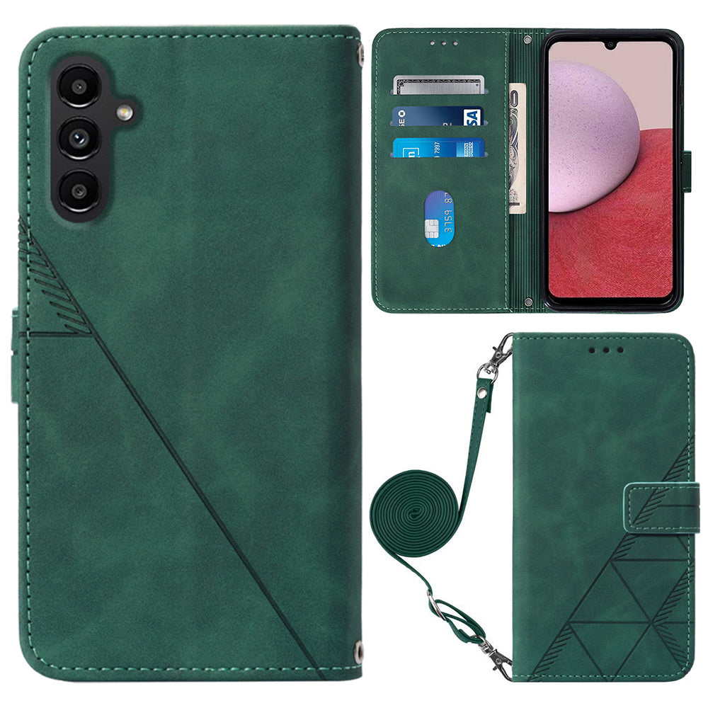 YB Imprinting Series-2 pro Samsung Galaxy A25 5G A24 4G pouzdro na telefon Kožený kryt na peněženku s potiskem a popruhem přes rameno