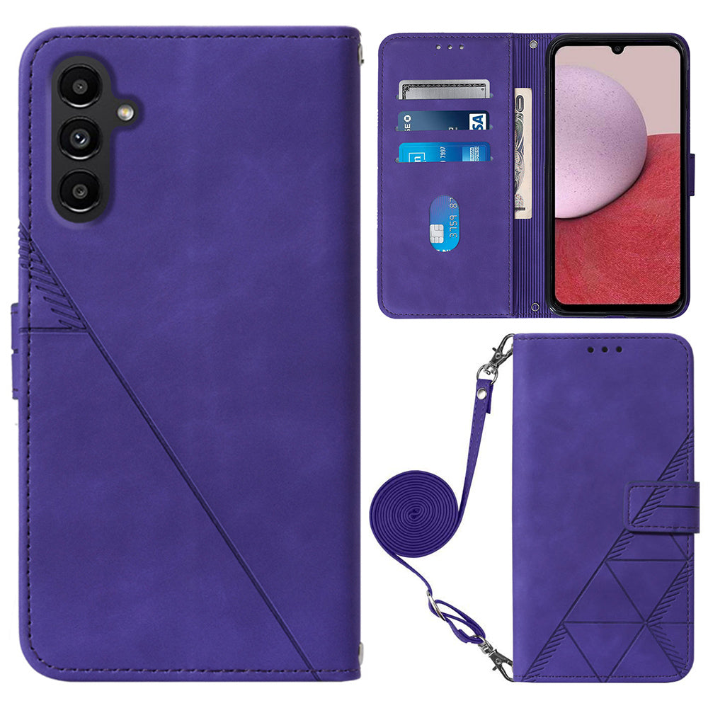 YB Imprinting Series-2 for Samsung Galaxy A25 5G A24 4G Phone Case Leather Imprinted Wallet Stand Cover with Shoulder Strap