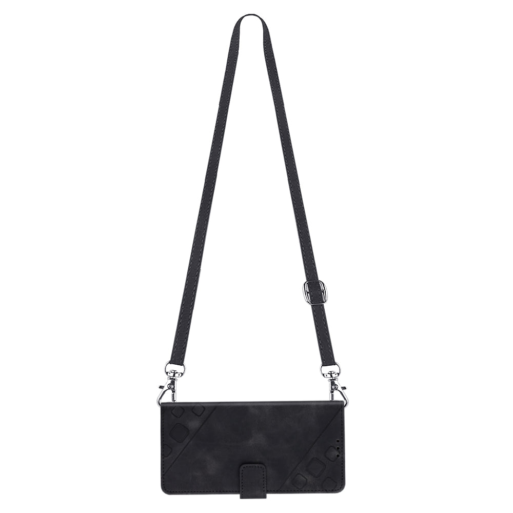 PT005 YB Imprinting Series-7 for Samsung Galaxy A25 5G A24 4G Stand Phone Case Skin-touch Leather Wallet Cover with Shoulder Strap