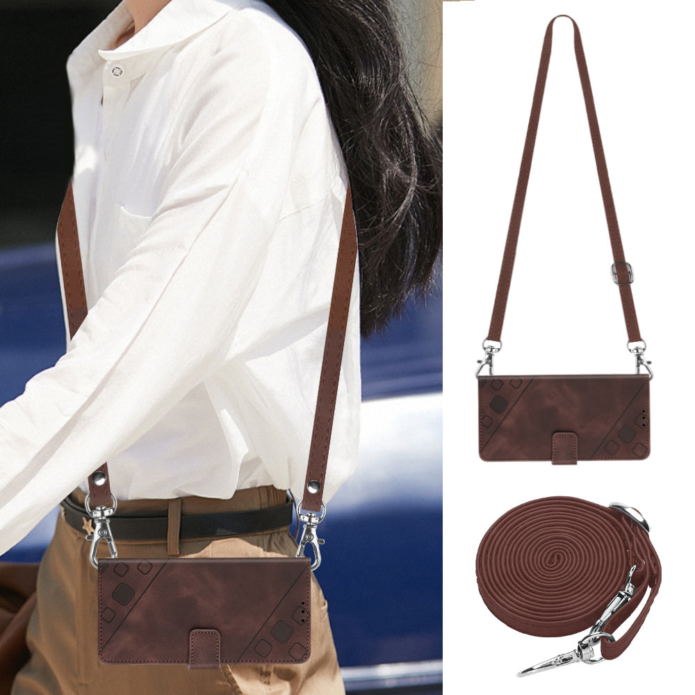 PT005 YB Imprinting Series-7 for Samsung Galaxy A25 5G A24 4G Stand Phone Case Skin-touch Leather Wallet Cover with Shoulder Strap