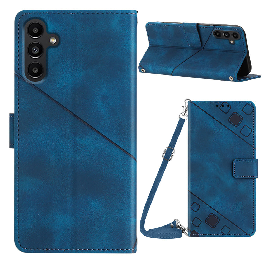 PT005 YB Imprinting Series-7 for Samsung Galaxy A25 5G A24 4G Stand Phone Case Skin-touch Leather Wallet Cover with Shoulder Strap