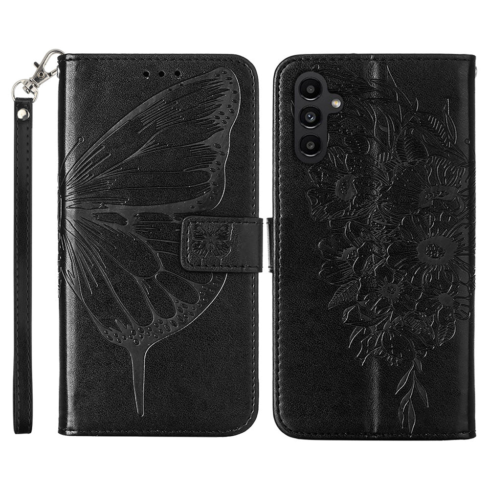 YB Imprinting Series-4 pro Samsung Galaxy A25 5G A24 4G pouzdro na peněženkový stojánek Kožený kryt na telefon s potiskem motýla s popruhem