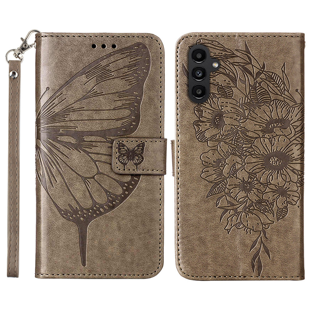 YB Imprinting Series-4 pro Samsung Galaxy A25 5G A24 4G pouzdro na peněženkový stojánek Kožený kryt na telefon s potiskem motýla s popruhem