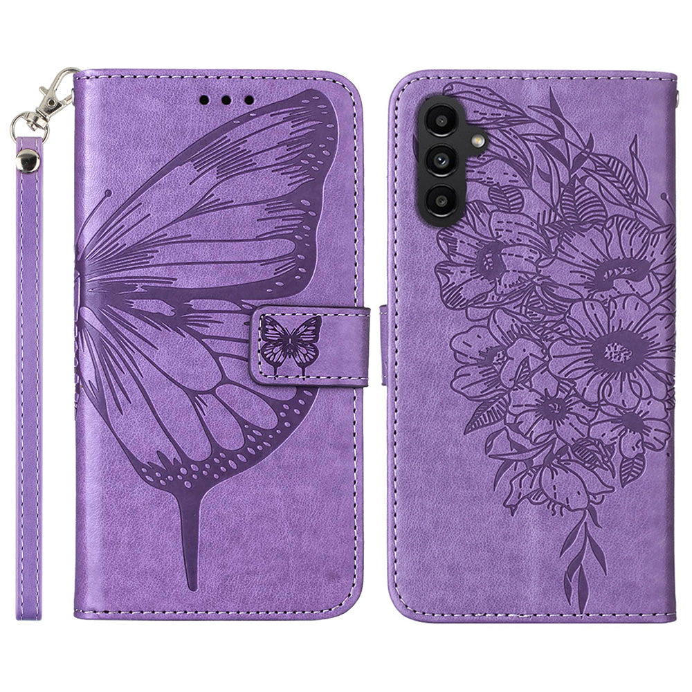 YB Imprinting Series-4 pro Samsung Galaxy A25 5G A24 4G pouzdro na peněženkový stojánek Kožený kryt na telefon s potiskem motýla s popruhem